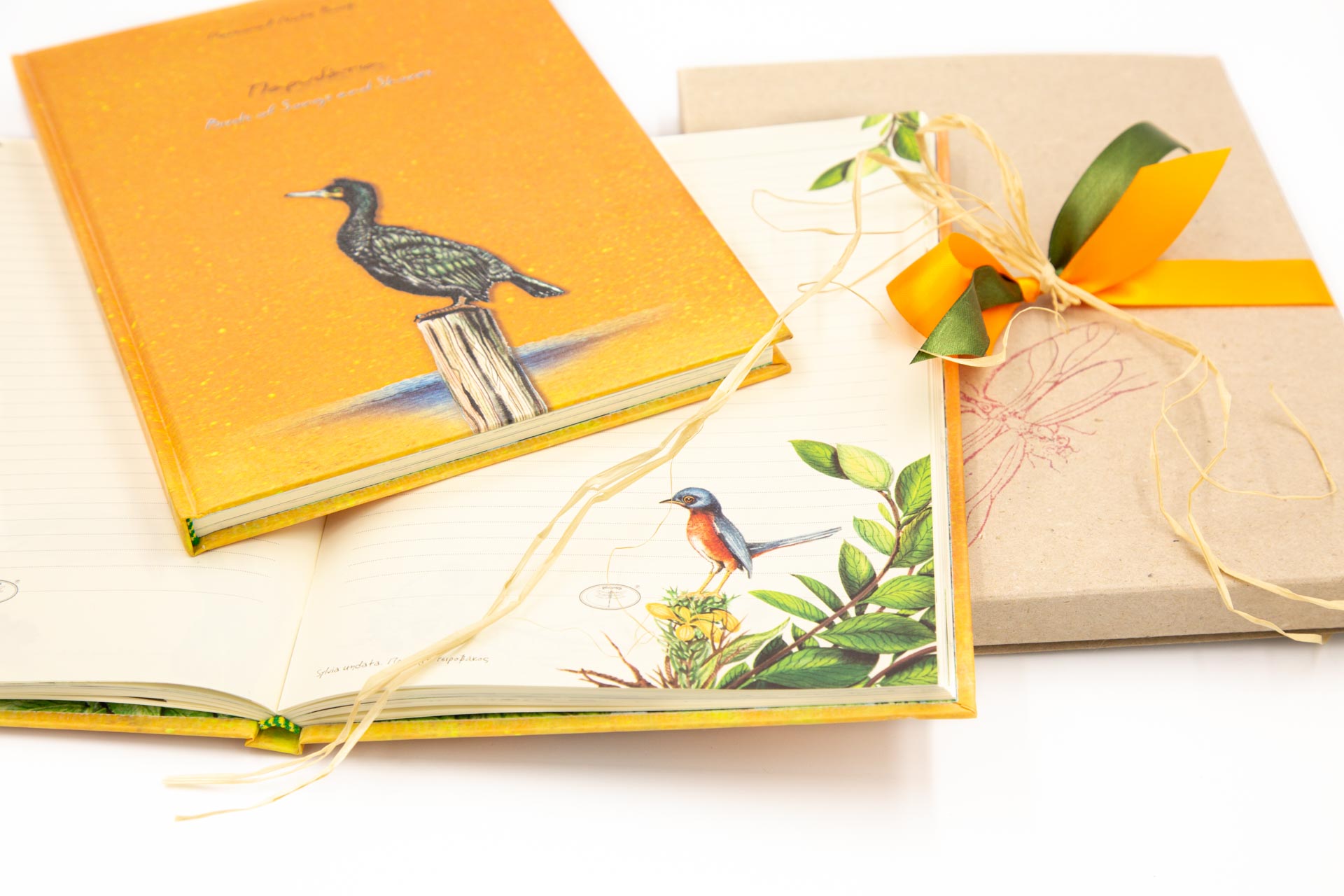 Personal notebook "Birds of Songs and Shores" - Front, Spread and Package