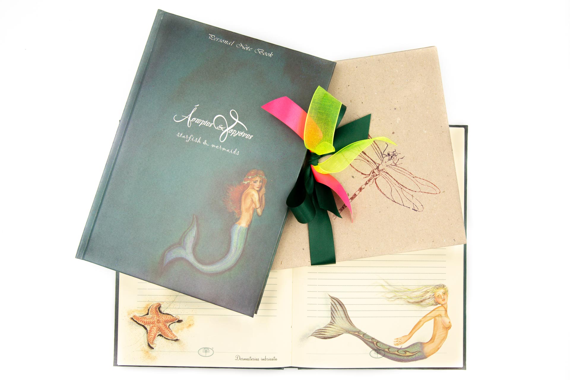 Personal notebook "Starfish & Mermaids" - Front, Spread and Package