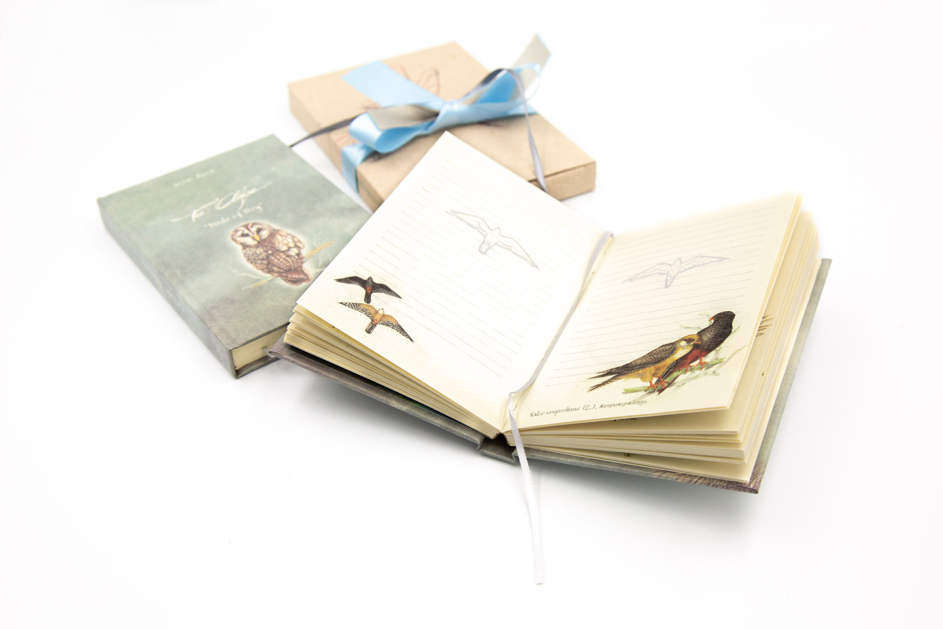 Small notebook "Birds of Prey" - Spread, Front and Package